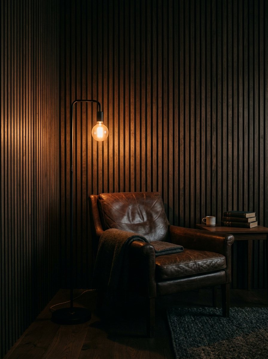 A quiet lamp-lit corner of a Nordic studio